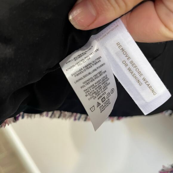 Ann Taylor Multicolor Tweed Blazer Jacket Fringe Trim Size 12 Parisian Chic - Picture 4 of 10